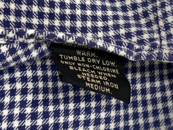 ダブルアールエル RRL 90s 三ツ星タグ SHIRT ステンカラー オープンカラー 開襟 フロントボタン ヴィンテージ VINTAGE ラルフローレン RALPH LAUREN ギンガムチェック コットン シンガポール製 BLUE 青 長袖シャツ 総柄 ブルー Mサイズ 104MT-1972