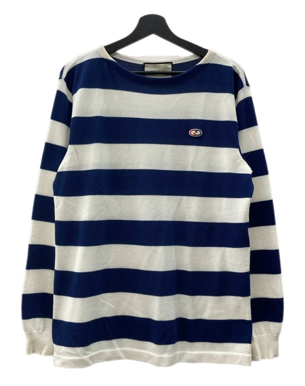 グッチ GUCCI L/S BORDER TEE ボーダー Tシャツ GGロゴ ニット 薄手 長袖 白 青 626048 XKBE5 ロンT ロゴ ホワイト XSサイズ 104MT-1892