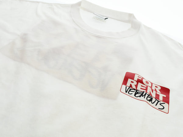 ヴェトモン VETEMENTS 20SS FOR RENT T-SHIRTS 半袖Tシャツ  SS20TR372 Tシャツ ホワイト SSサイズ 103MT-3289