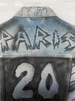 バレンシアガ BALENCIAGA 18AW GRAPHIC DENIM JACKET グラフィック デニム ジャケット Gジャン オーバーサイズ インディゴ 青 534556 TBP33 サイズ 44 ジャケット 総柄 ブルー 104MT-1857