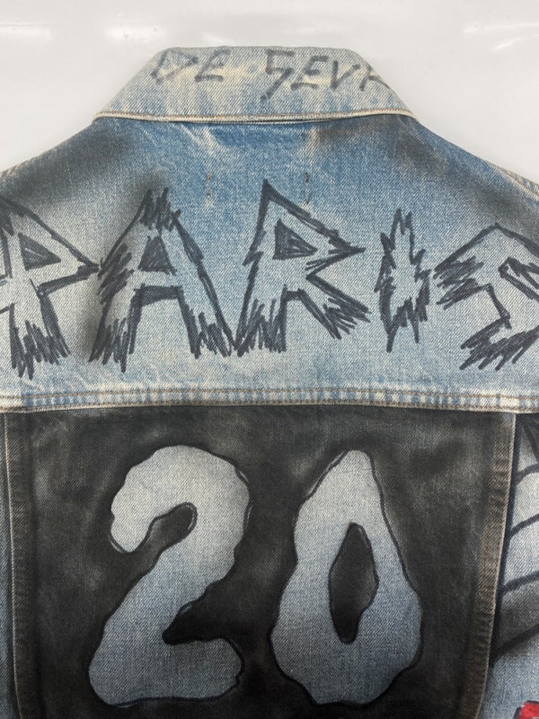 バレンシアガ BALENCIAGA 18AW GRAPHIC DENIM JACKET グラフィック デニム ジャケット Gジャン オーバーサイズ インディゴ 青 534556 TBP33 サイズ 44 ジャケット 総柄 ブルー 104MT-1857