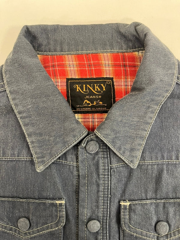 ヒステリックグラマー HYSTERIC GLAMOUR ショート丈 短丈 ワークジャケット KINKY JEANS 青 インディゴ シャツジャケット 裏地チェック ブランケット 2AB-2790 ジャケット ブルー フリーサイズ 101LT-180