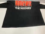 ヴィンテージ vintage 90's 90s FRUIT OF THE LOOM 105.9 KBPI Rock The Rock The best new Rock-n-Roll First XL Tシャツ ブラック LLサイズ 101MT-3517