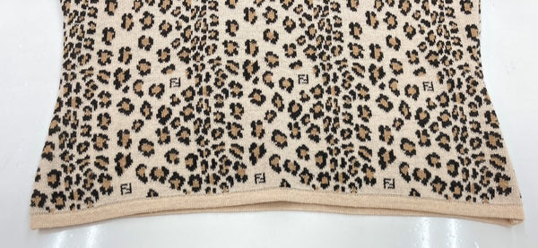 フェンディ FENDI オールド OLD レトロ ニット ラウンドネック 総柄 ロゴ ウール ビスコース レーヨン MADE IN ITALY イタリア製  セーター ヒョウ柄・レオパード柄 ベージュ SIZE40 104LT-248
