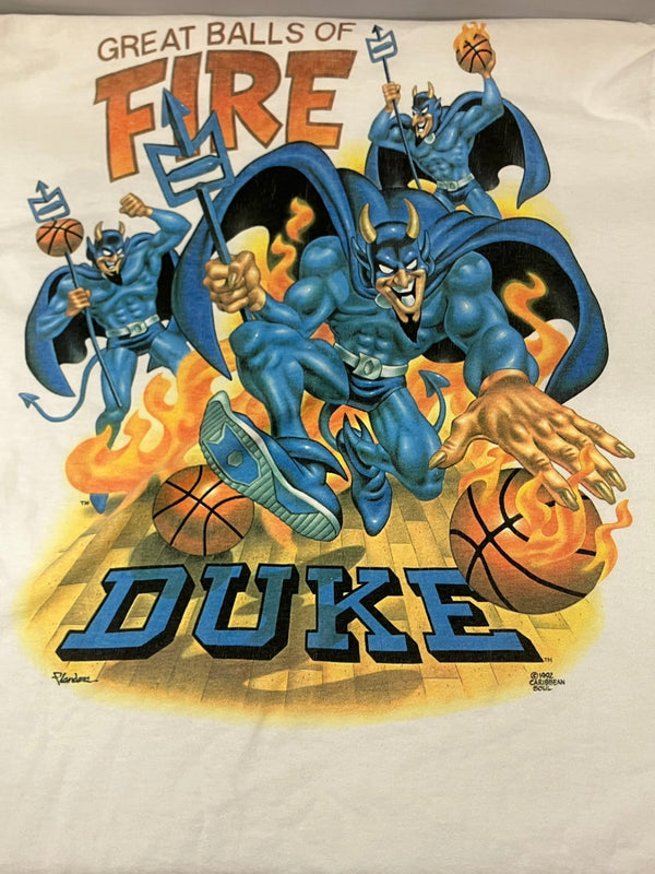 US US古着 90s 90's CARIBBEAN SOUL ©1992 DUKE GREAT BALLS OF FIRE 袖裾シングルステッチ USA製 MADE IN USA Tシャツ プリント ホワイト Mサイズ 101MT-2529