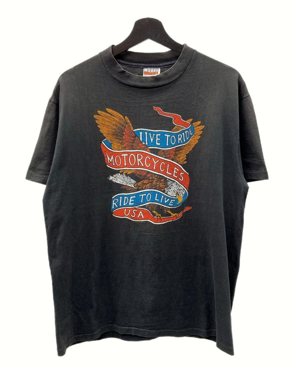 ヴィンテージ vintage 70s 80s Harley Davidson ハーレー ダビッドソン S/S TEE 半袖 Tシャツ Hanes モーターサイクル 黒 L 42-44 Tシャツ プリント ブラック 104MT-1187