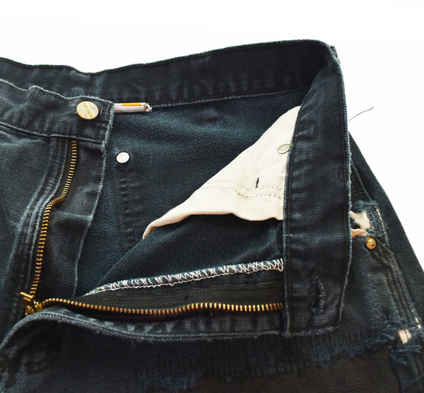 カーハート CarHartt ダブルニー ダメージ ワークパンツ クラッシュ リペア カットオフ パンツ 黒 デニム ブラック 103MB-480