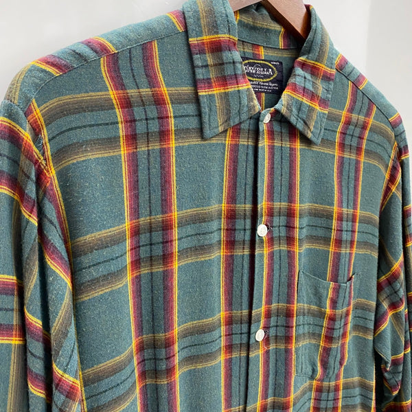 【曜日割引対象外】 ヴィンテージ vintage 60's 70's D'AVELLA USA製 レーヨン チェックシャツ 長袖シャツ グリーン Mサイズ 201MT-4268 VB