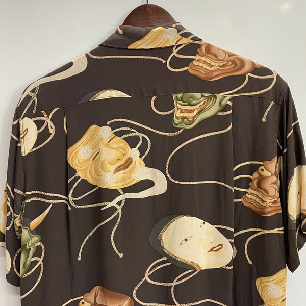 【曜日割引対象外】 サンサーフ SUN SURF Noh Mask 能面 アロハシャツ SS31609 半袖シャツ ブラウン Mサイズ 201MT-3826 VB