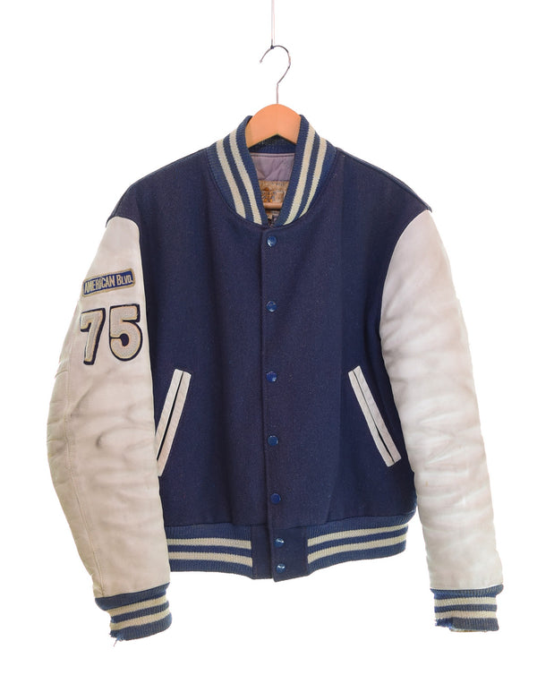 ヴィンテージ Vintage 70s Golden Bear スタジャン レザー切替 Made in California 70's USA製 ジャケット ネイビー Mサイズ 103MT-3422