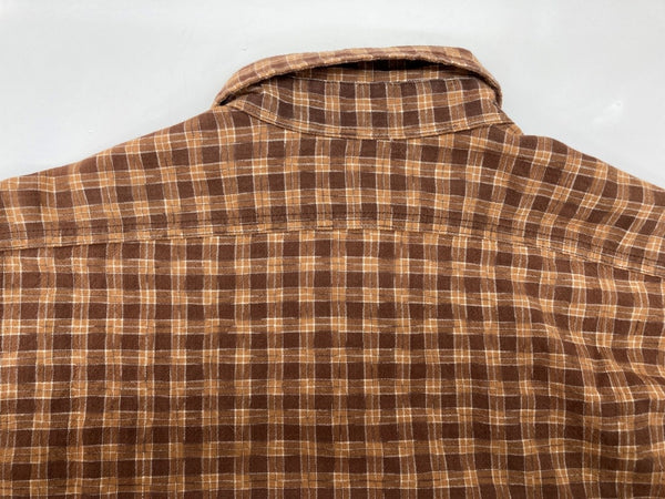 ダブルアールエル RRL 90s 三ツ星タグ SHIRT ステンカラー フロントボタン 胸ポケット ヴィンテージ VINTAGE ラルフローレン RALPH LAUREN コットン モーリシャス製 BROWN 茶色  長袖シャツ チェック ブラウン Sサイズ 104MT-2028