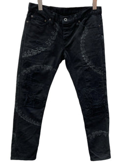 ヒステリックス HYSTERICS ローライズ ローウエスト ストレートパンツ ダメージ レース ドクロサークル 骸骨 Y2K 平成 日本製 BLACK 黒 3AP-4332 デニム スカル ブラック Sサイズ 104LB-52