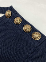 バルマン BALMAIN DAMAGE KNIT ダメージ ニット ユニオンジャック ショルダーボタン ダメージ加工 クルーネック 国旗 白 赤 紺 セーター 総柄 レッド Sサイズ 104MT-1082