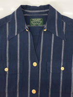 ラルフローレン RalphLauren COUNTRY 90s STRIPE S/S SHIRT ストライプ 半袖 シャツ フラップポケット インパクト21 紺 サイズ 7 半袖シャツ ストライプ ネイビー 104MT-2353