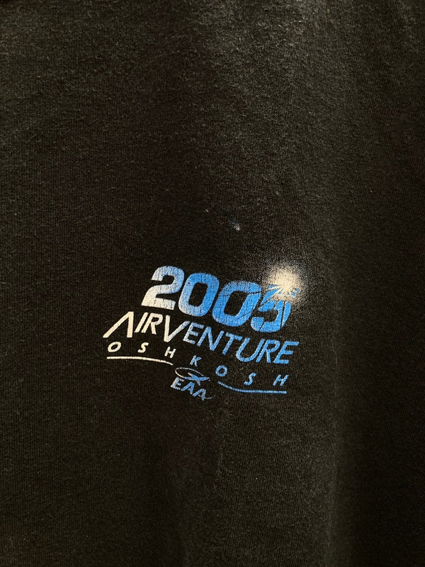 US US古着 00s 2005 ADVENTURE  OSHKOSH  EAA  宇宙 GILDAN XL Tシャツ ネイビー LLサイズ 101MT-2889