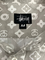 ステューシー STUSSY OLD STUSSY オールドステューシー 90’s 90s 黒タグ モノグラム柄 ロゴ 総柄 アメリカ製 MADE IN USA Vintage 長袖シャツ グレー Mサイズ 101MT-3342