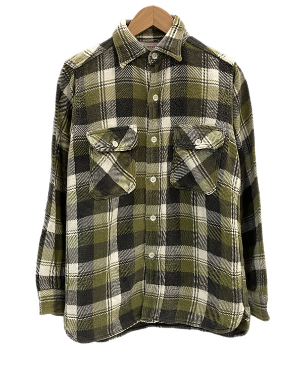 ヴィンテージ vintage 60'S 60年代 BRENT ブレント マチ付き ヘビーフランネルシャツ ヘビネル マチネル フラップポケット ブロックチェック  LONG TAILE 長袖シャツ グリーン Lサイズ 101MT-4029