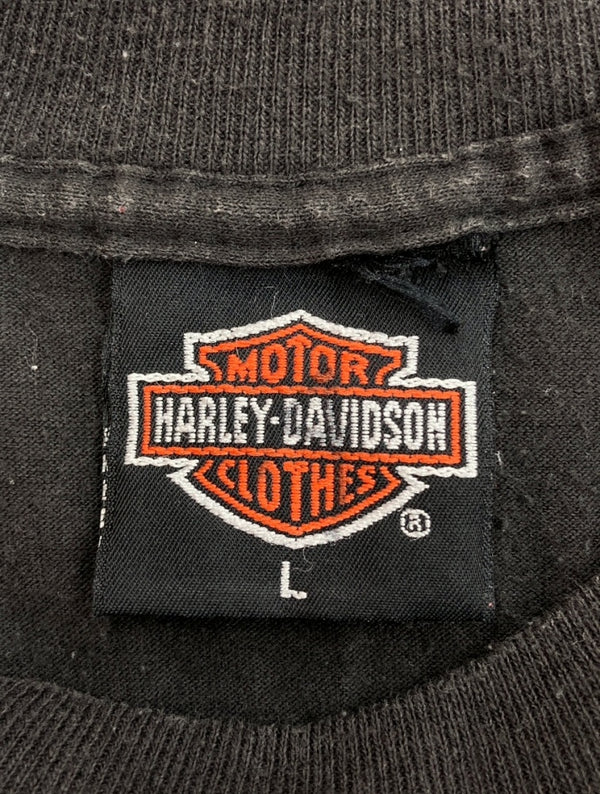 ヴィンテージ vintage 90s Harley Davidson ハーレー ダビッドソン 3D EMBLEM T-SHIRT エンブレム Tシャツ イーグル 前面プリント 黒 Tシャツ ロゴ ブラック Lサイズ 104MT-1210
