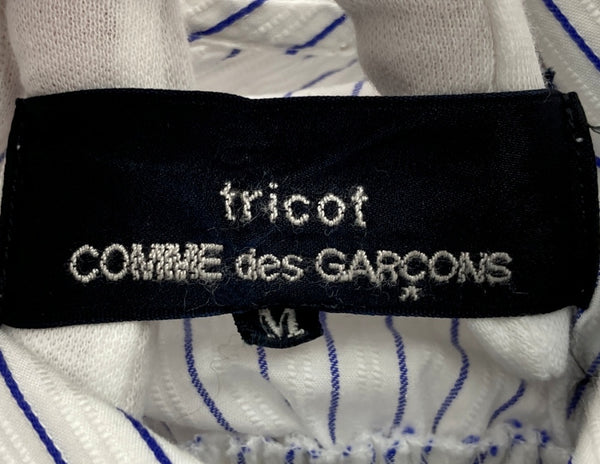 コムデギャルソン COMME des GARCONS トリコ tricot 15SS 16SS 薔薇 ROSE バラ ローズ 花 丸襟 ギャザー ブラウス バックリボン BLUE 青 WHITE 白 TQ-B007 ノースリーブ ストライプ ホワイト Mサイズ 104LT-107