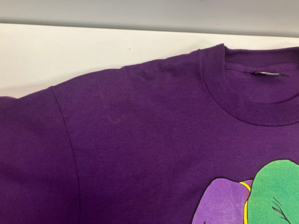 US US古着 90's 90年代 FRUIT OF THE LOOM BESTタグ Mardi Gras マルディグラ ピエロ アートT  シングルステッチ MADE IN USA アメリカ製 ヴィンテージ VINTAGE XL Tシャツ パープル LLサイズ 101MT-4917
