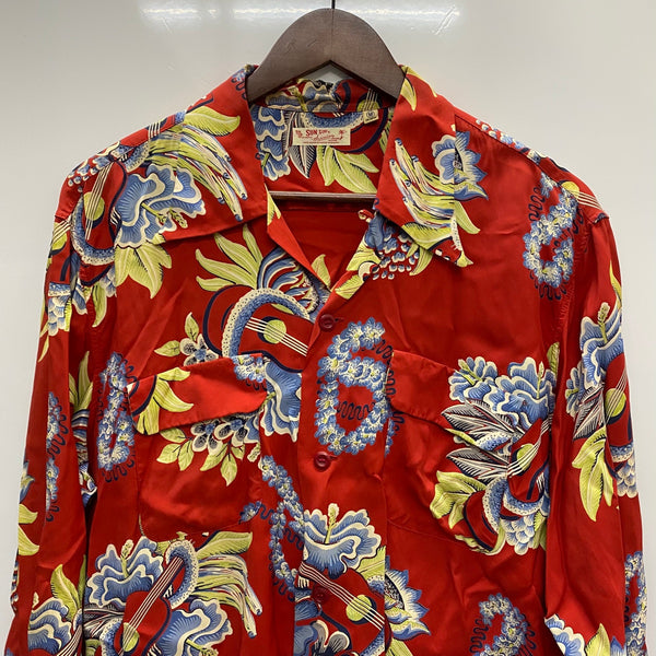 【曜日割引対象外】 サンサーフ SUN SURF アロハシャツ L/S RAYON ALOHA SHIRT SS20084 長袖シャツ レッド Mサイズ 201MT-4395 VB
