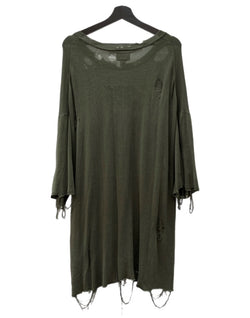 カミヤ KAMIYA PRINTED KNIT TEE プリント ニット Tシャツ ダメージ加工 半袖 セーター 緑 G12TS051 セーター プリント カーキ Mサイズ 104MT-2221