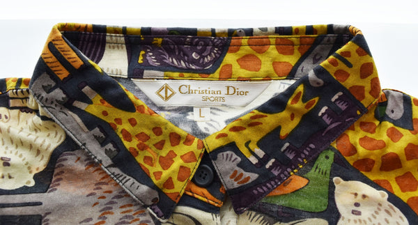 ディオール Dior 90'S 総柄 シャツ アニマル柄 Christian Dior SPORTS スポーツ ハーフボタン ラガーシャツ ポロシャツ 長袖シャツ マルチカラー Lサイズ 103LT-139