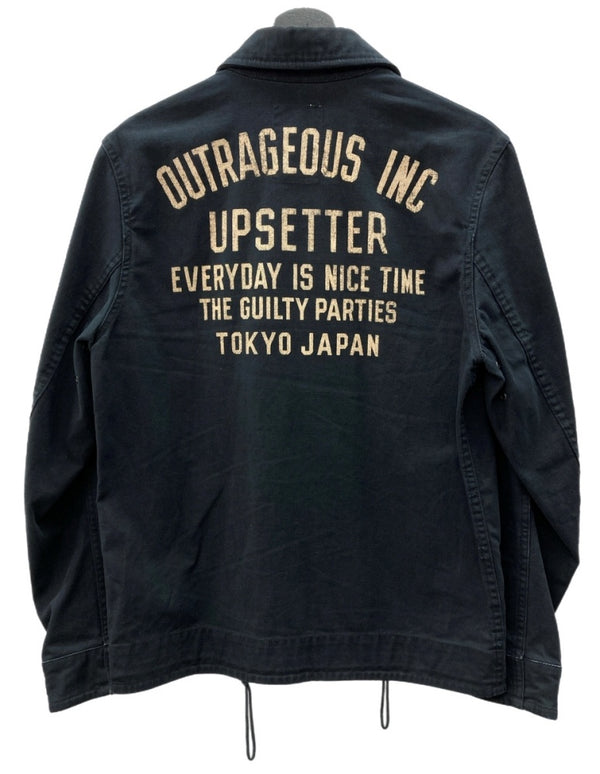 ワコマリア WACKO MARIA N-1 デッキジャケット OUTRAGEOUS INC フロントボタン ステンカラー ライトアウター バックプリント 日本製 NAVY 紺 ジャケット ロゴ ネイビー Mサイズ 104MT-1849