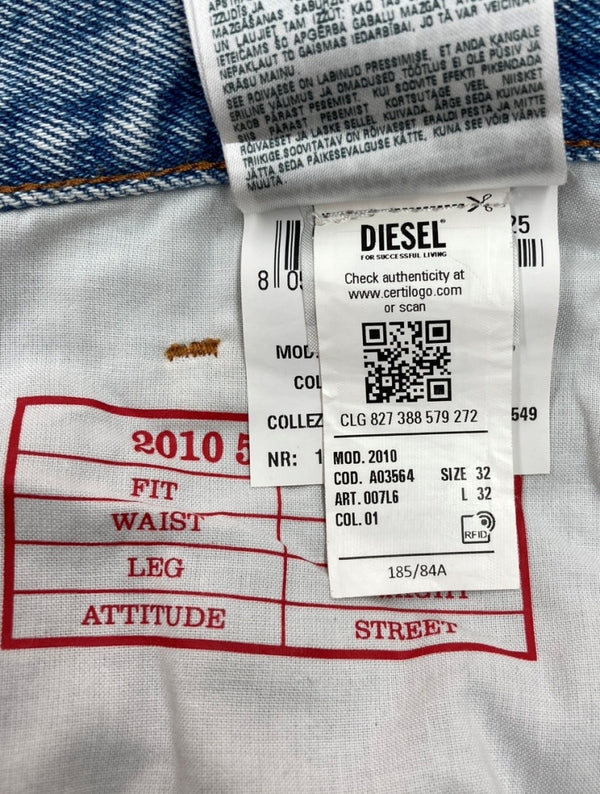 ディーゼル DIESEL STRAIGHT LOOSE FITTING DENIM PANTS ストレート ルーズ フィット デニム パンツ ボタンフライ パッチ ダメージ 青 ロゴ A03564 デニム ブルー サイズ 32 104MB-162