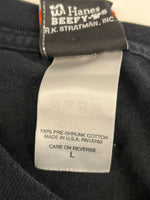 ハーレーダビッドソン Harley-Davidson 00’s  バーアンドシールドロゴ モーターサイクル パイレーツ 海賊 フレイム ファイヤーパターン 袖プリント 両面プリント VINTAGE ヴィンテージ ポケット ロングスリーブ ロンT ブラック Lサイズ 101MT-4572