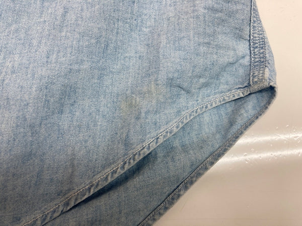 ダブルアールエル RRL 90s 三ツ星タグ SHIRT バンドカラー 猫目ボタン 胸ポケット ヴィンテージ VINTAGE ラルフローレン RALPH LAUREN コットン マレーシア製 ライトブルー 青 長袖シャツ 無地 ブルー Mサイズ 104MT-2026