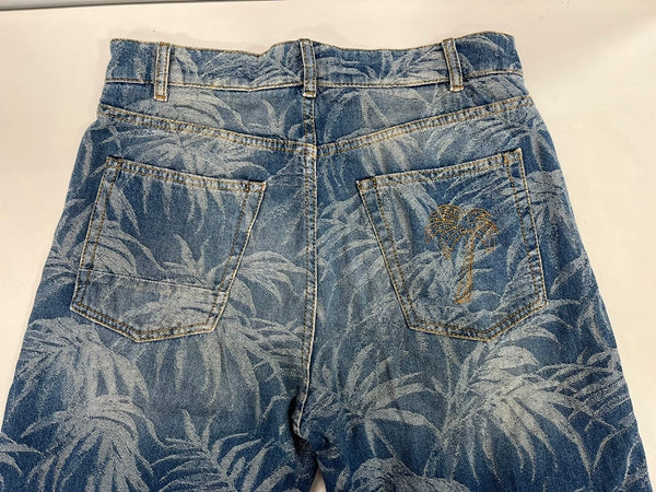 パームエンジェルス PALM ANGELS CLENEGA ツリープリントジーンズ ヤシの木 総柄 刺繍 デニム ブルー サイズ32 101MB-708