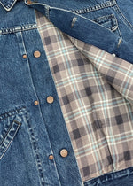 ダブルアールエル RRL 90s DENIM JACKET デニム ジャケット 三ツ星タグ USA製 シンチバック 裏地チェック Ralph Lauren 青 ジャケット ロゴ ブルー Mサイズ 104MT-1366