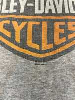 ハーレーダビッドソン HARLEY DAVIDSON 00's ©2004 シールドロゴ プリント モーターサイクル 袖プリント XL ロンT グレー LLサイズ 101MT-4110
