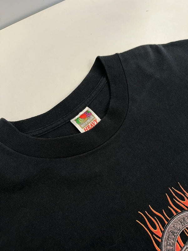 ハーレーダビッドソン Harley-Davidson 00's 00s Street Vibrations 2000 ストリートバイブレーション メタル ミュージック 炎 プリント 黒 バイカー Tシャツ ブラック Lサイズ 101MT-4531