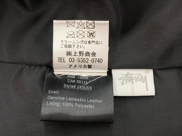 ステューシー STUSSY Schott ショット コラボ シングル ライダース レザー 革ジャン ラムレザー 羊革 USA製 黒 7547 サイズ 38 ジャケット ライン ブラック 104MT-2077