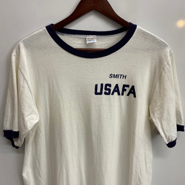 【曜日割引対象外】 チャンピオン Champion 80's USAFA トリコタグ USA製 リンガー Tシャツ ホワイト Lサイズ 201MT-4064 VB
