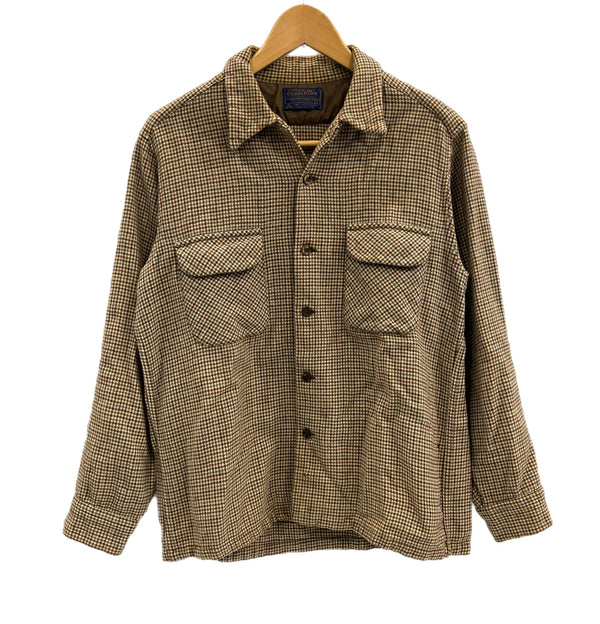 ペンドルトン PENDLETON 70's 70年代 WOOL ウール チェックシャツ ボードシャツ ネルシャツ 開襟 オープンカラー ボックス vintage ヴィンテージ MADE IN USA アメリカ製 長袖シャツ ブラウン Lサイズ 101MT-4124