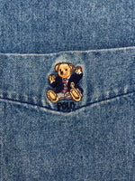 ラルフローレン RalphLauren 90s POLO BEAR DENIM SHIRT ポロ ベア デニム シャツ ボタンダウン 胸ポケット 刺繍 長袖 青 長袖シャツ ロゴ ブルー Lサイズ 104MT-2307
