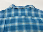 アベイシングエイプ A BATHING APE URSUS BAPE オンブレ チェック オープンカラー シャツ レーヨン 青 長袖シャツ チェック ブルー Lサイズ 104MT-2037