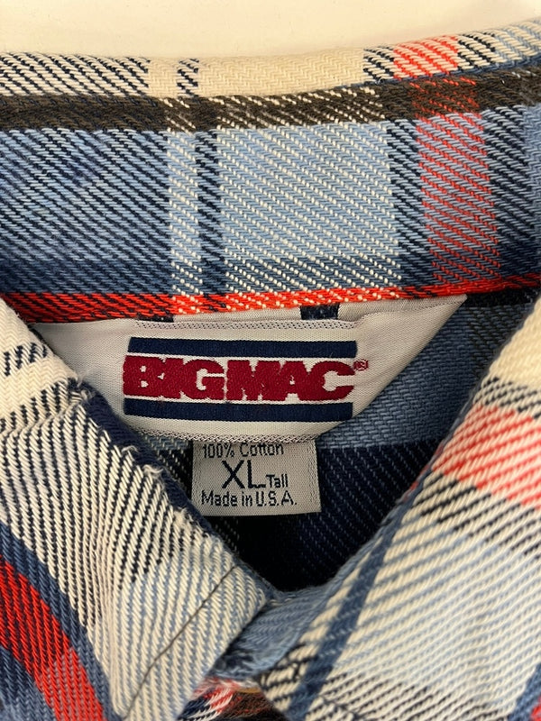 ビッグマック BIG MAC 80s～ ヴィンテージ Vintage コットン ネルシャツ チェックシャツ US古着 青 白 赤 XL 長袖シャツ ブルー LLサイズ 101MT-4090