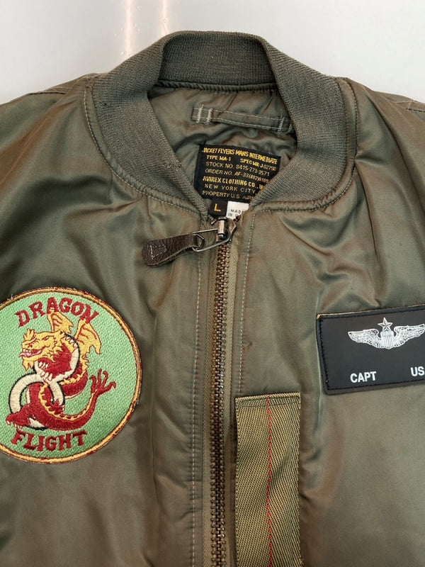 アビレックス AVIREX MA-1 FLIGHT JACKET フライト ジャケット ボンバー ジップアップ ミリタリー 軍物 アウター 緑 ジャケット 刺繍 カーキ Lサイズ 104MT-1799