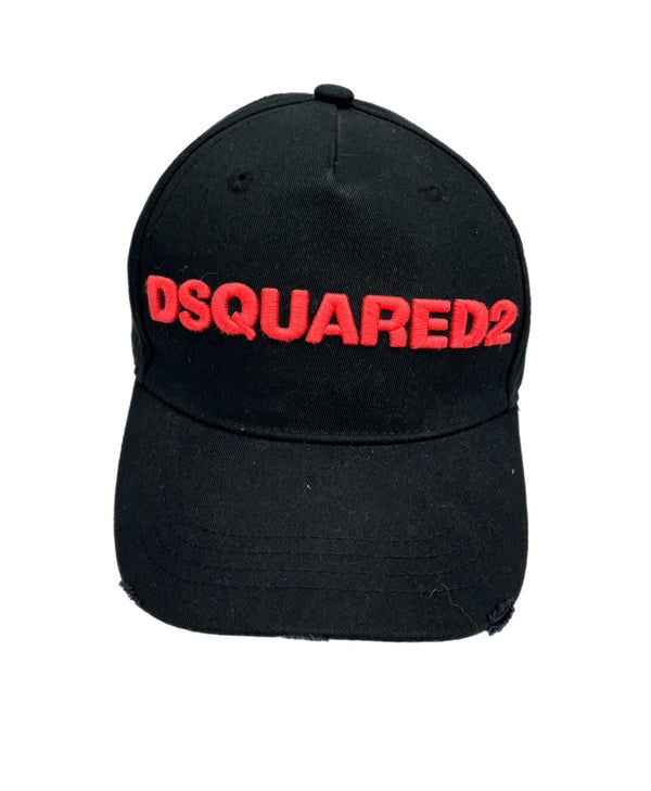 ディースクエアード DSQUARED2 DEAN＆DAN クラッシュ加工 ロゴベースボールキャップ 　黒 ピンク S82BC0028 帽子 メンズ帽子 キャップ ブラック 101hat-166