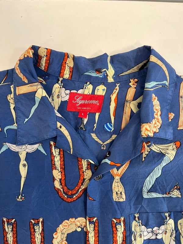シュプリーム SUPREME 18SS Alphabet Silk Shirt アルファベットシルクシャツ青 半袖シャツ マルチカラー Lサイズ 101MT-5048