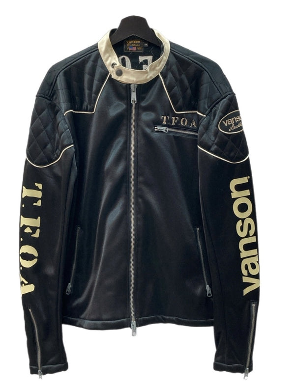 バンソン VANSON BONDING RIDERS JACKET ボンディング ライダース ジャケット 武装戦線 T.F.O.A CROWS スカル 裏起毛 アウター 黒 ジャケット 刺繍 ブラック 2XLサイズ 104MT-1343