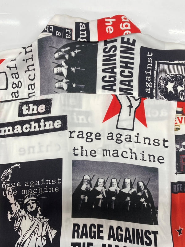 ワコマリア WACKO MARIA OPENCOLOR SHIRT オープンカラー シャツ RAGE AGAINST THE MACHINE ハワイアン アロハ 開襟 半袖 白 ホワイト 半袖シャツ 総柄 マルチカラー Mサイズ 104MT-2329