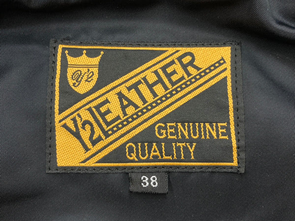 ワイツーレザー Y'2 leather シングル ライダースジャケット レザージャケット 猫目ボタン ツートン 切り替え 牛革 ダークブラウン 茶色 サイズ38 ジャケット 無地 ブラウン 104MT-1946