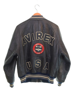 アヴィレックス AVIREX VARSITY LEATHER JACKET バーシティレザージャケット バックロゴ スタジャン ジャケット ブラック Sサイズ 103MT-3520
