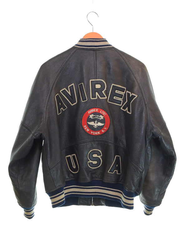 アヴィレックス AVIREX VARSITY LEATHER JACKET バーシティレザージャケット バックロゴ スタジャン ジャケット ブラック Sサイズ 103MT-3520