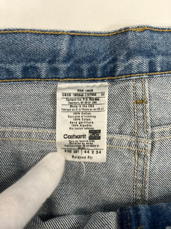 カーハート Carhartt Denim Pants デニムパンツ ジーンズ テーパード 青 USA製 アメリカ製 B160 DST デニム ブルー W44×L34 101MB-666